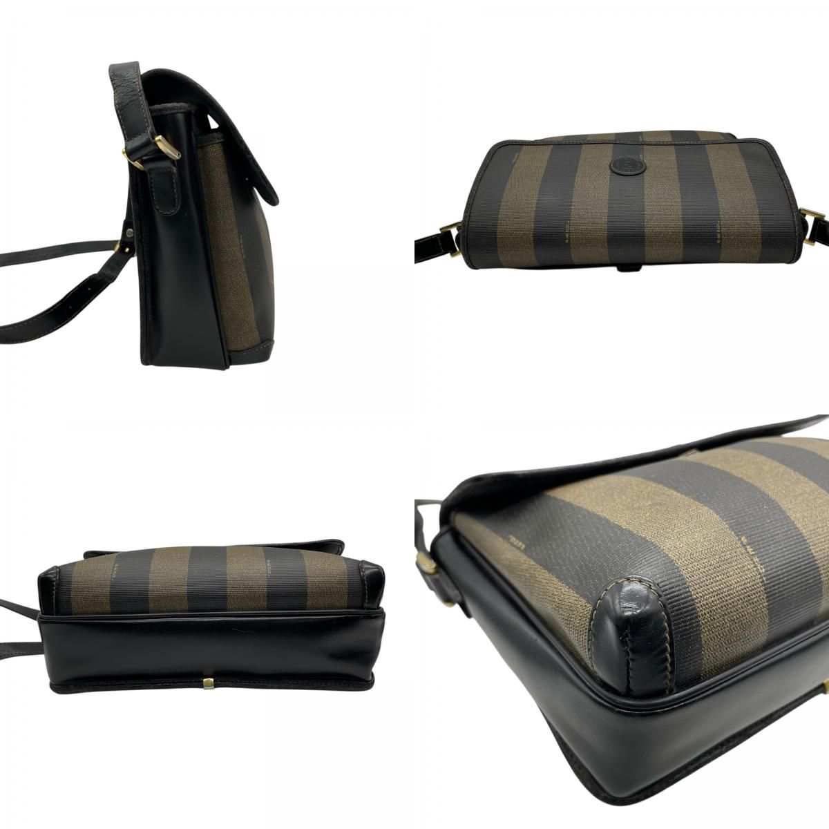 FENDI フェンディ ペカン ストライプ PVC レザー ショルダーバッグ