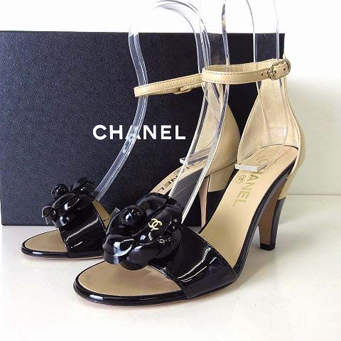 シャネル CHANEL サンダル パンプス 18C アンクルベルト オープントゥ