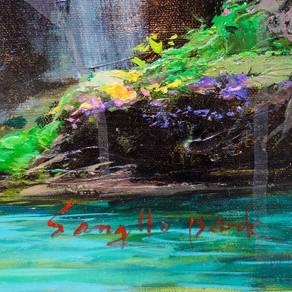 F10 ◎ 油彩画 「清流」 S・H・パーク F10号 滝の風景を描いた油絵