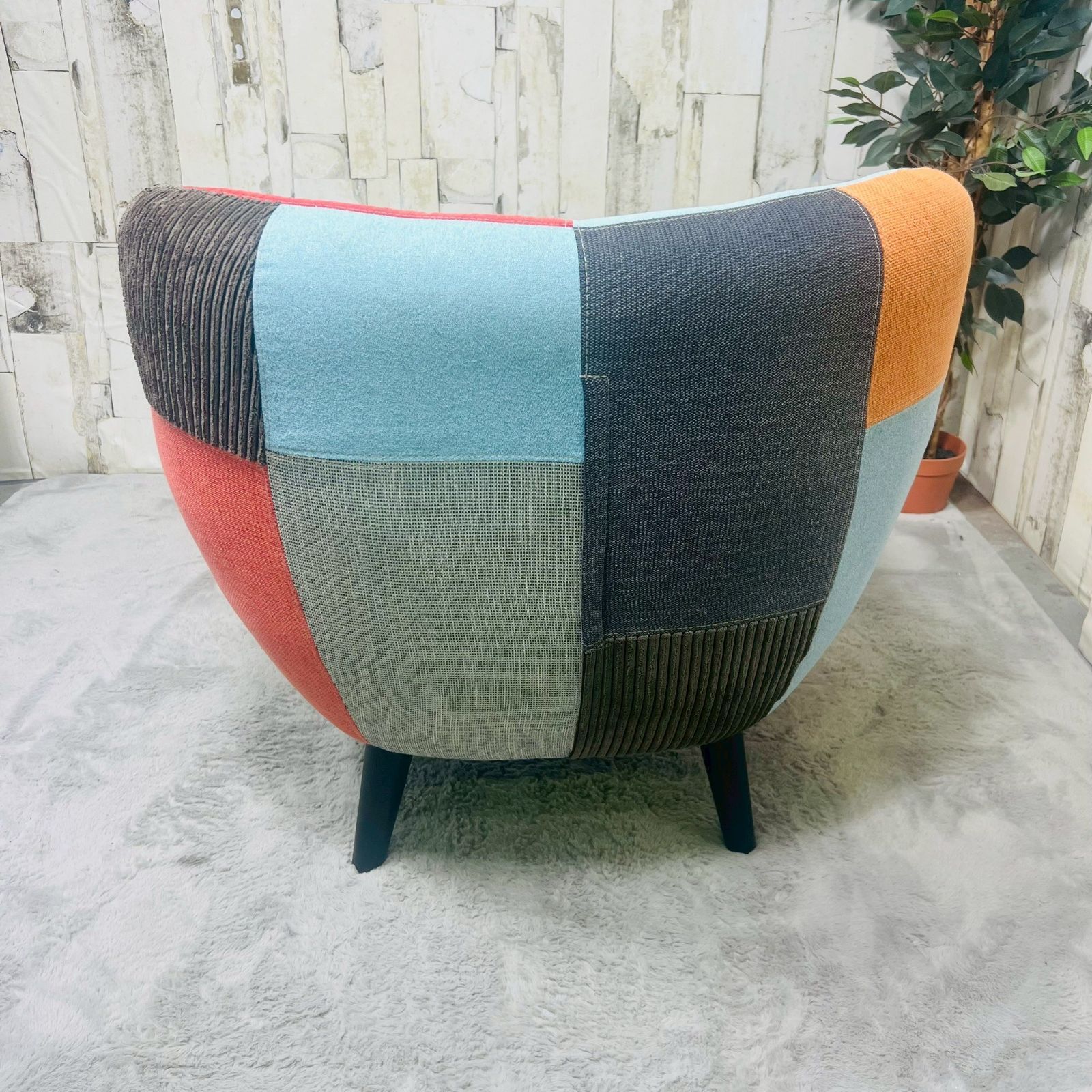 C46 フランフラン ナビア パッチワーク1人掛ソファ グリーン C46