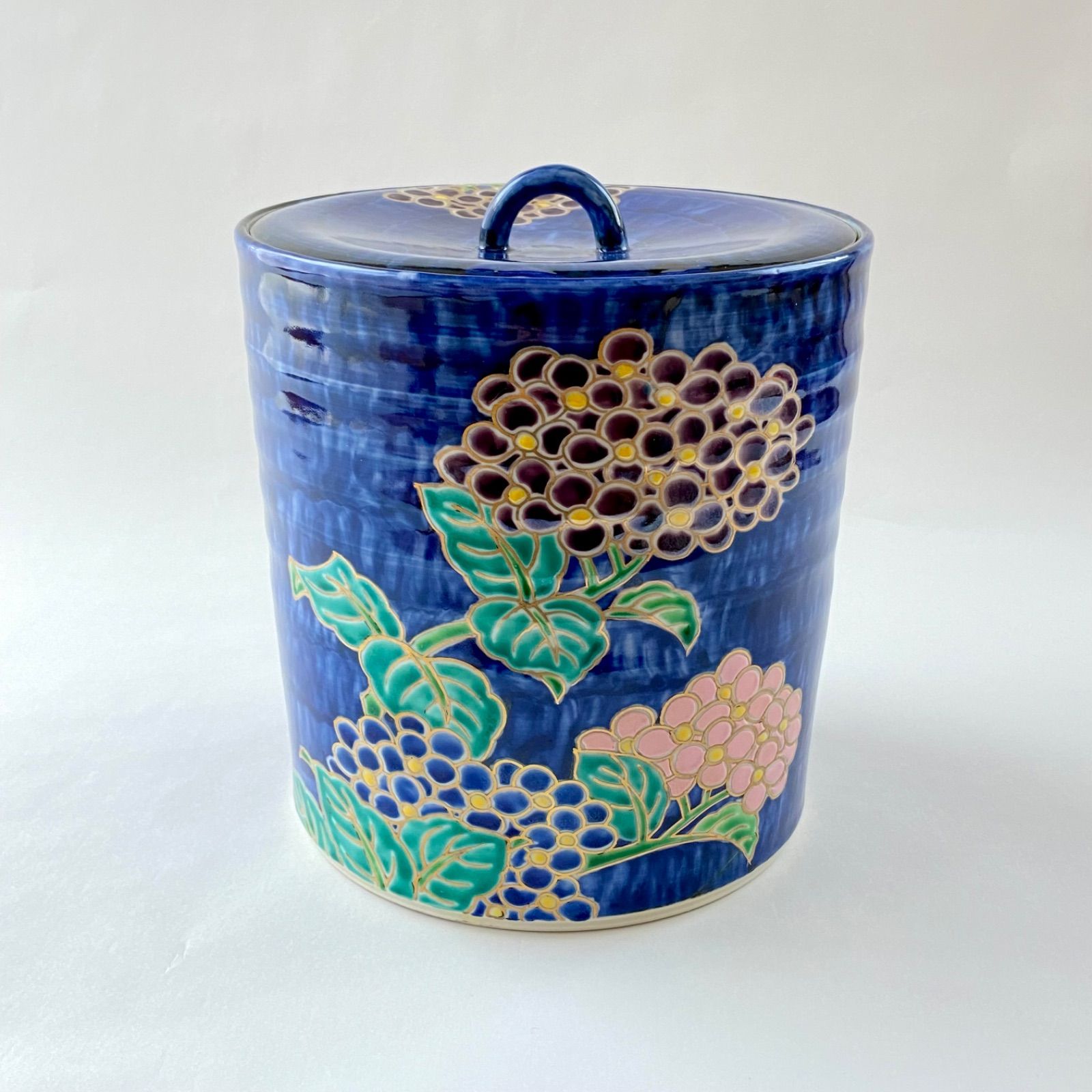 水指 色絵 紫陽花 高野昭阿弥 共箱入 茶道具 茶器 陶磁器 古美術