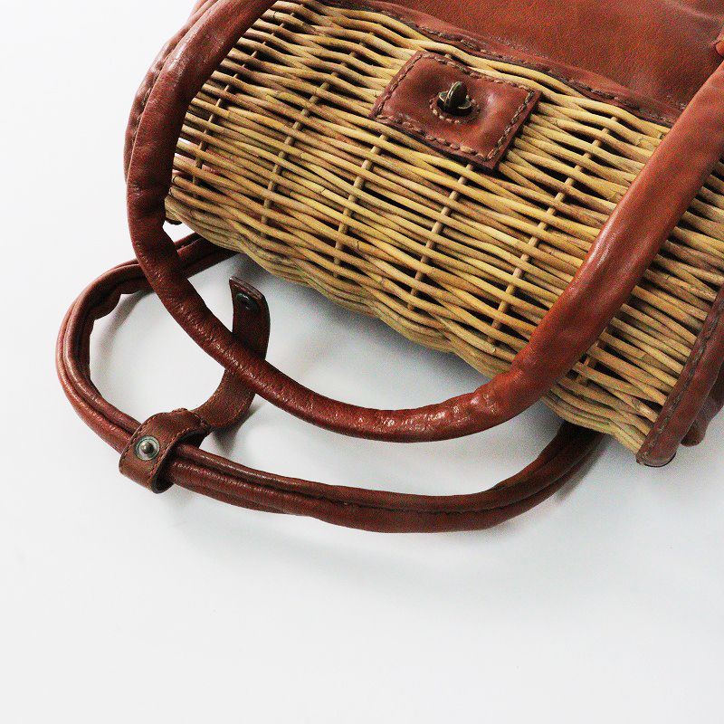 エバゴス ebagos 紅籐 かごフラップXレザーハンドバッグ /ブラウン