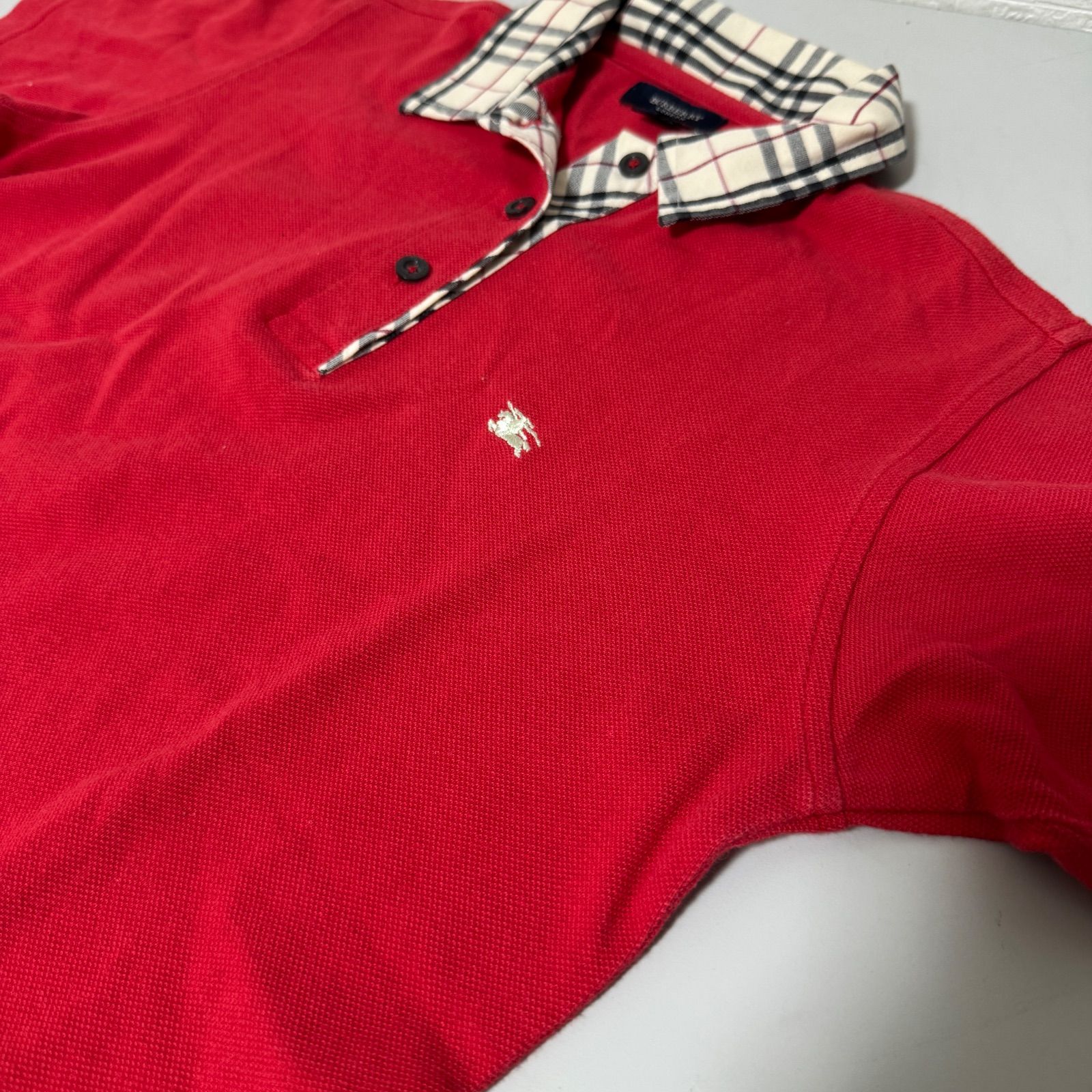 Burberry レッド 長袖ポロシャツ L BURBERRY バーバリー 長袖シャツ 襟