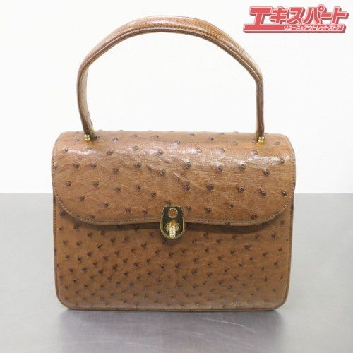 HAMANO ハマノ 濱野皮革工藝 オーストリッチ ハンドバッグ ブラウン