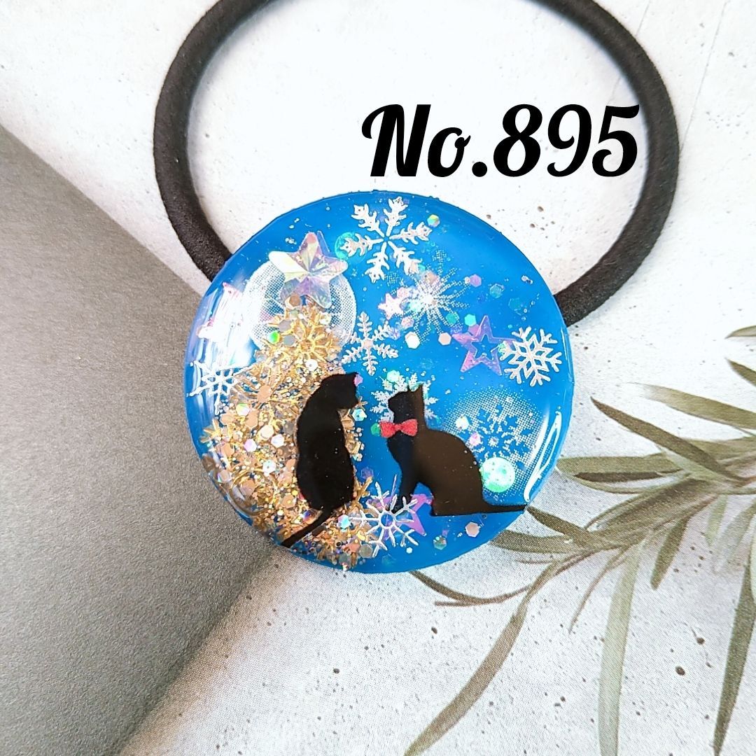 手描き 青い並木 ヘアゴム ブローチ レジン 猫 手描き青い並木ヘアゴム