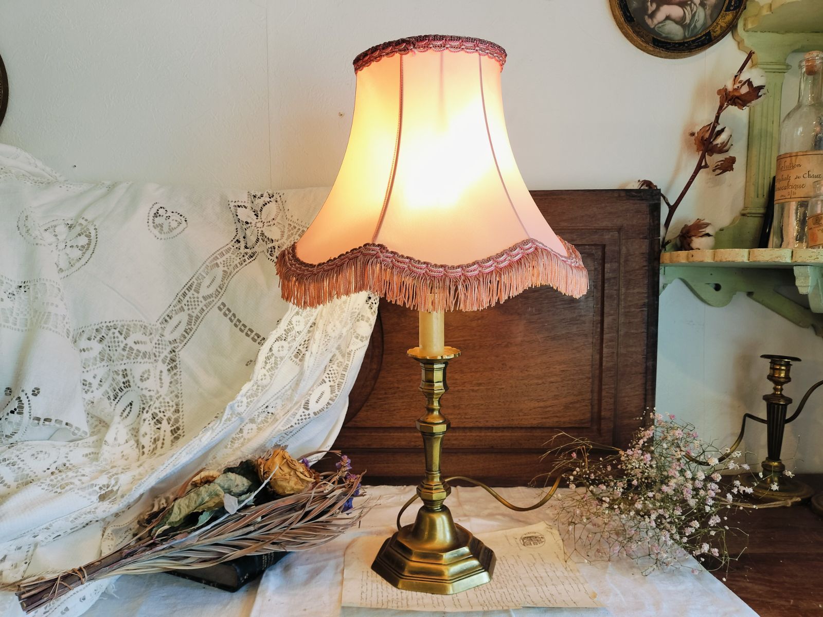 フランスアンティーク ランプシェードシルクカバー フランス