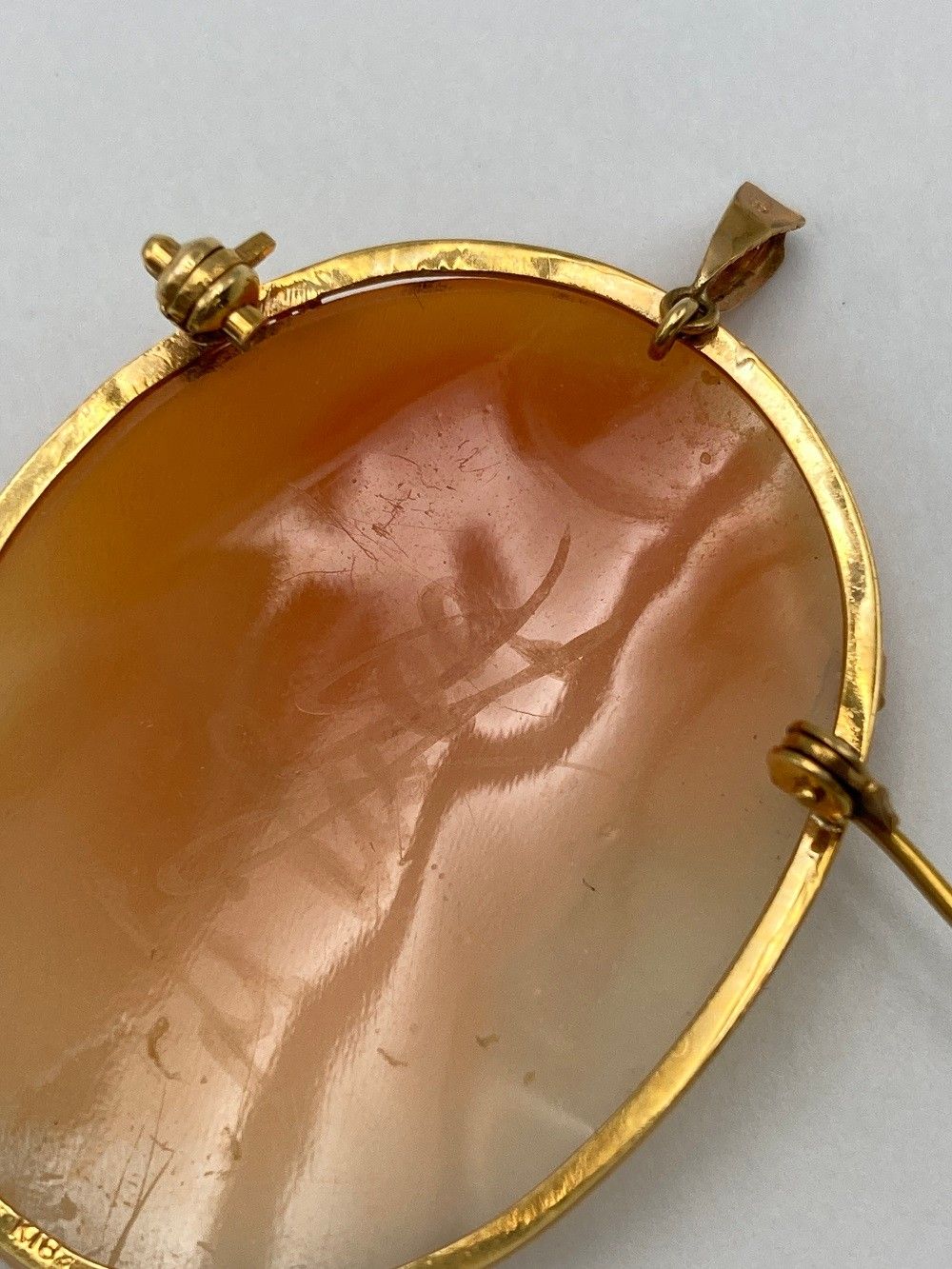 K18 シェルカメオ ブローチ ペンダントトップ 女性の横顔 中古 D4