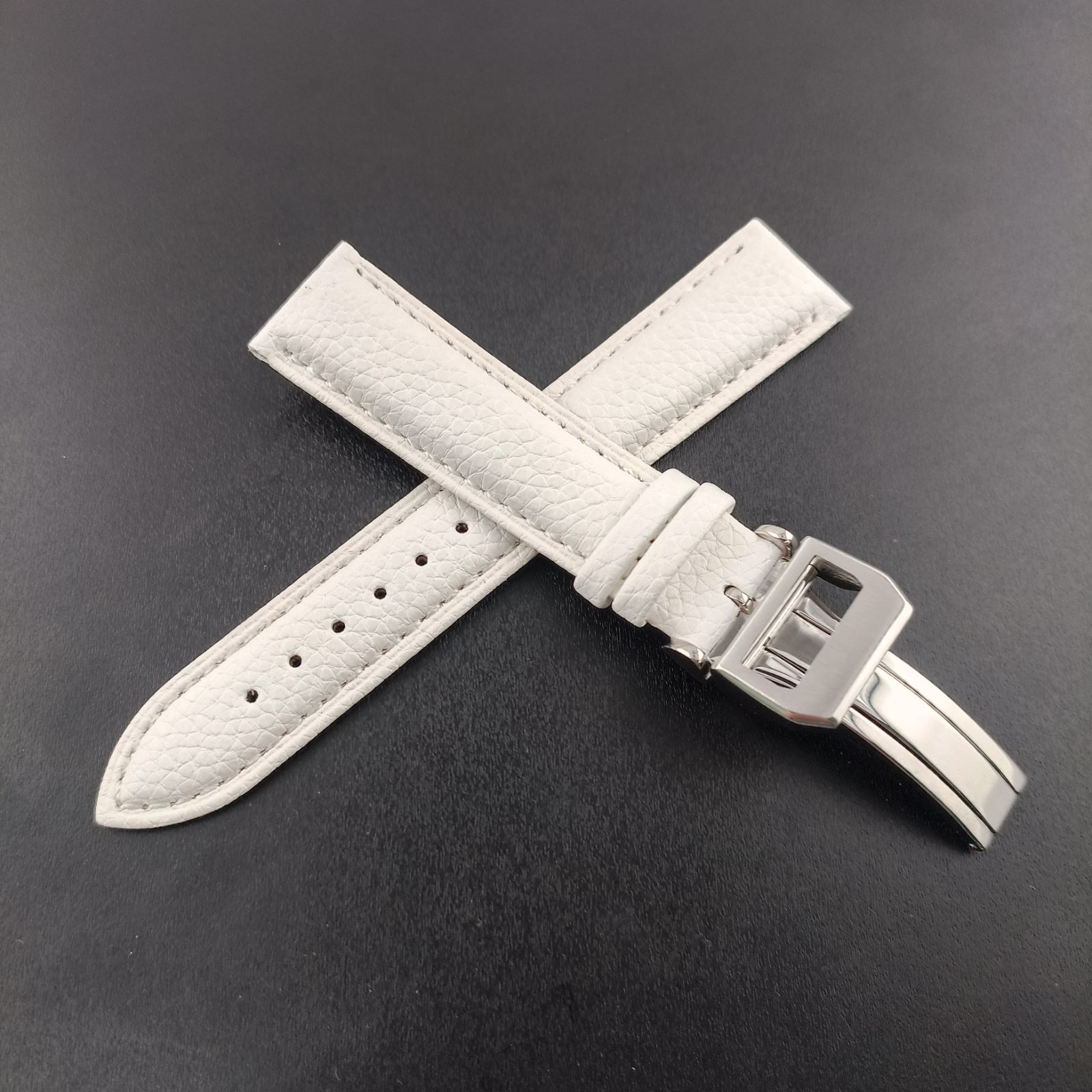 20mm 腕時計 レザー ベルト ホワイト 白 シボ Dバックル付 【対応】IWC