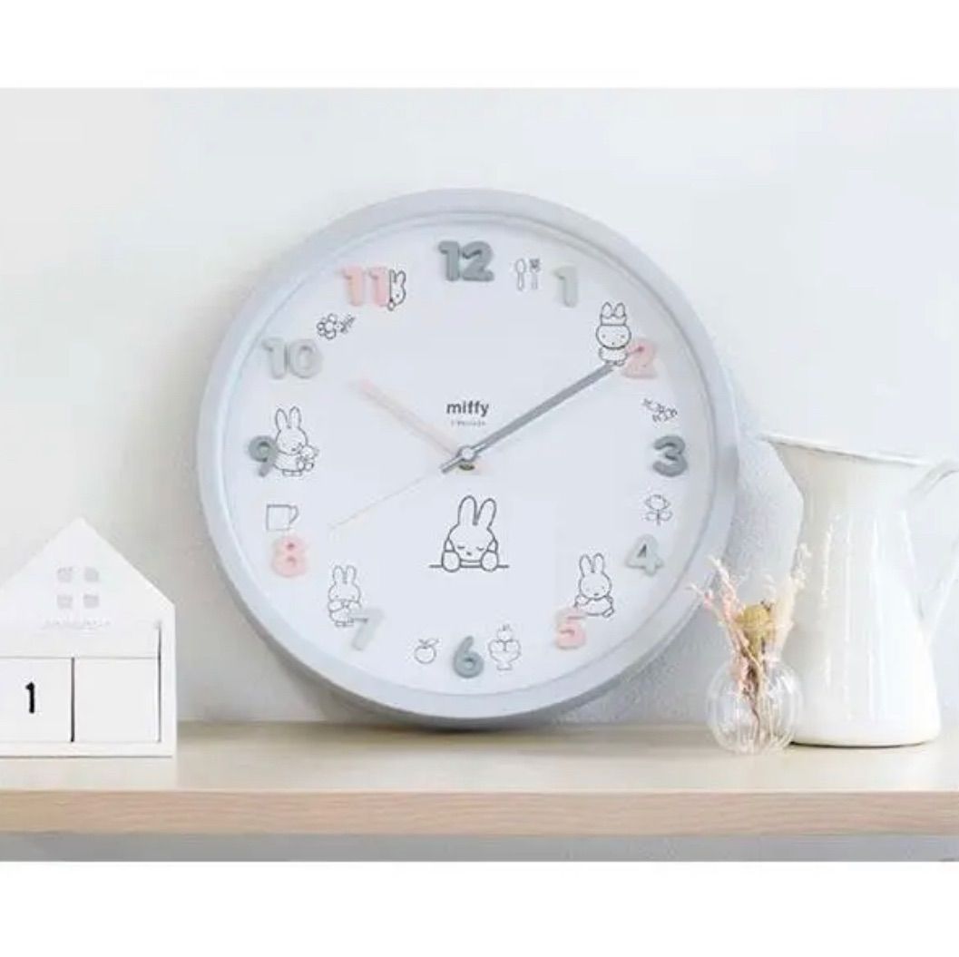 ミッフィー アイコンウォールクロック 掛け時計 グレー 連続秒針 Miffy