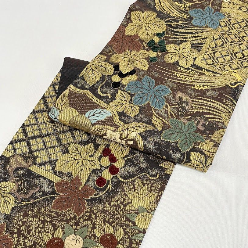 ゆりのはな 未使用品 袋帯 金華山織 全通全景帯 五穀豊穣 金華山織