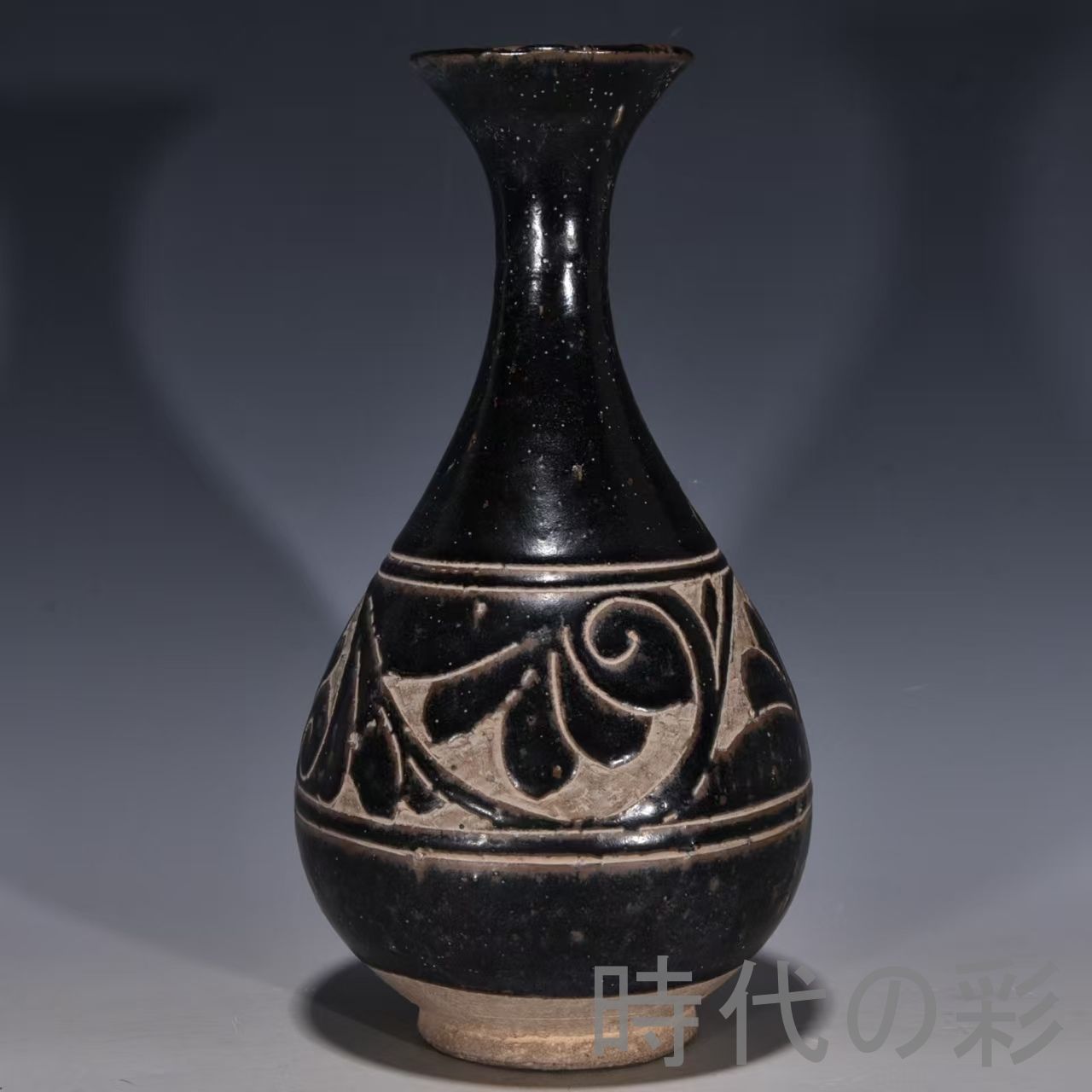 中国古美術 宋代 磁州窯 刻花卉紋 玉壺春瓶 唐物 青磁 陶磁器 時代物