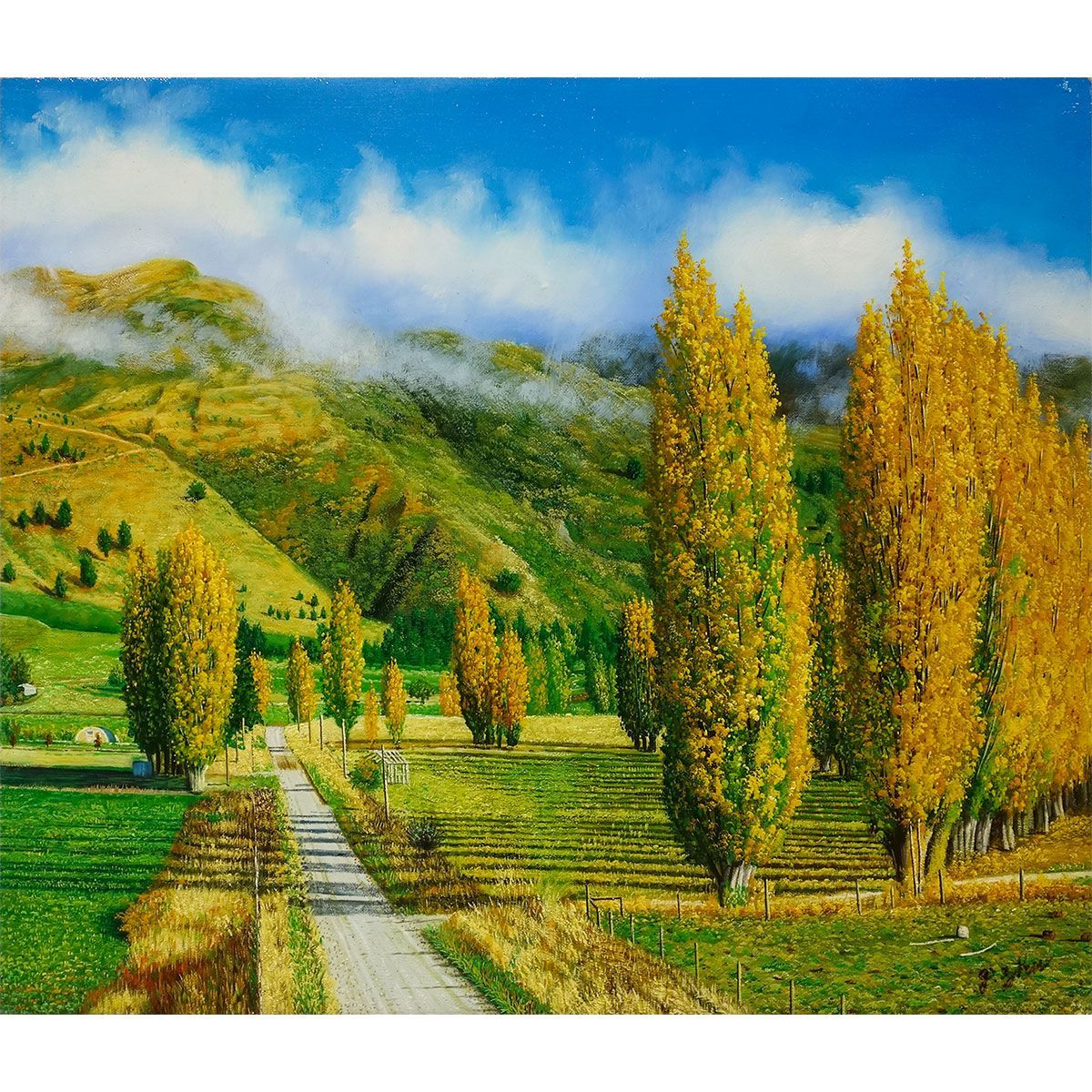 K. Murata 風景画 油彩画 木製フレーム付き 風景画 油彩画 木製