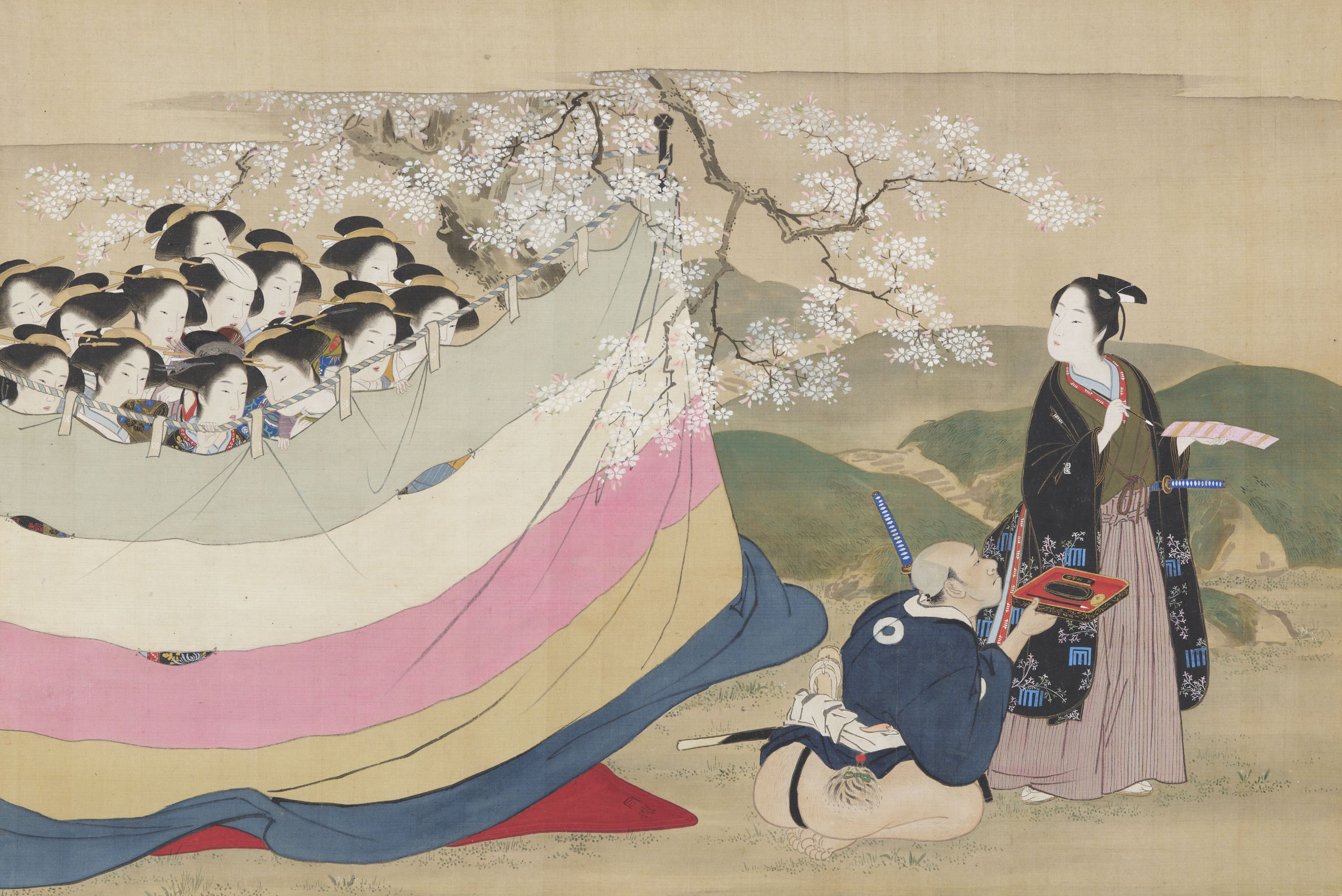 熟覧】勝川春章「桜下詠歌の図」作品と表装｜太田記念美術館