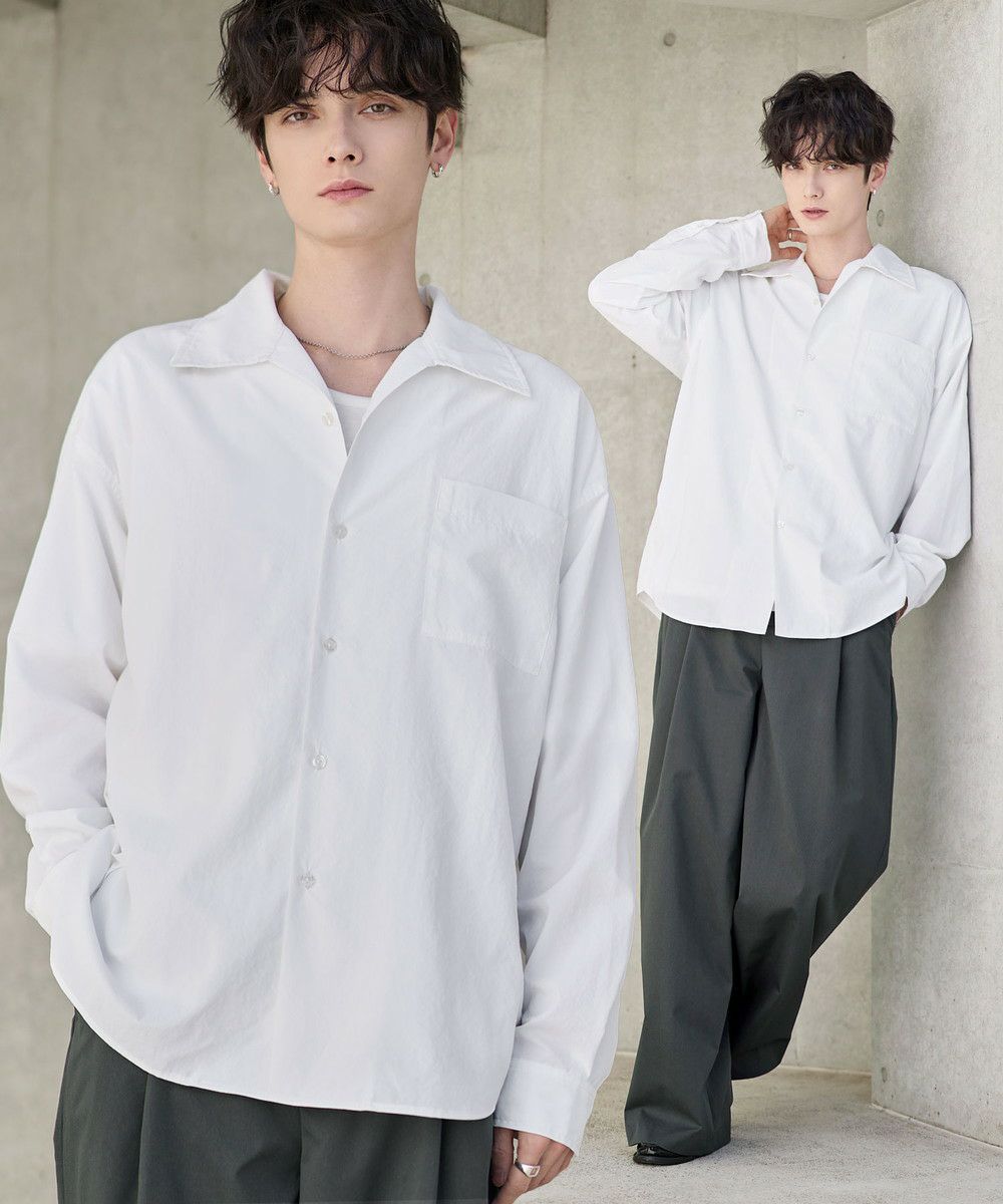 セットアップ 3点セット】綿タッチ長袖オープンカラーシャツ+UネックT