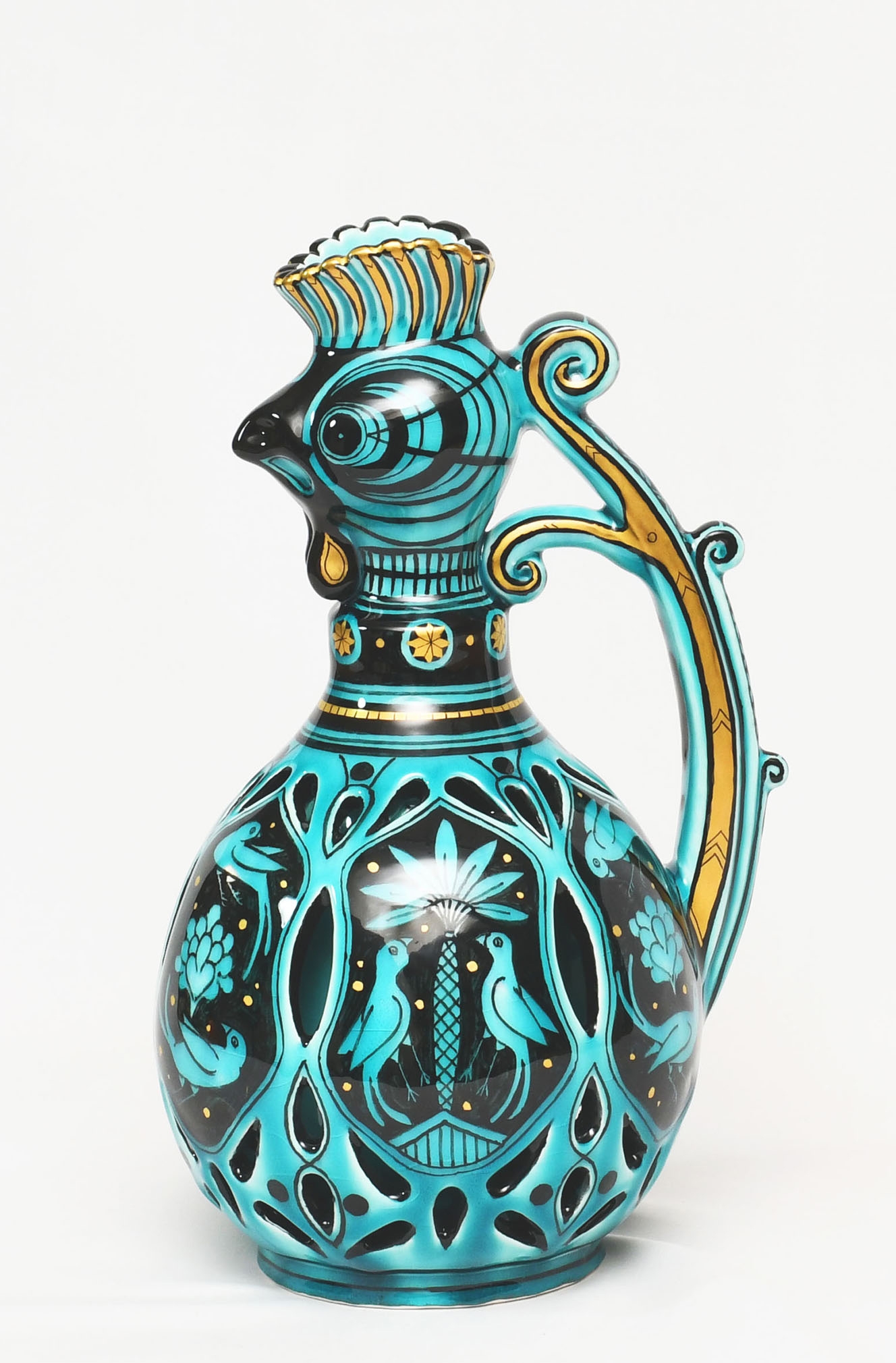 七代加藤幸兵衛『 淡青釉金彩双鳥文透彫鳳首瓶』 | 陶芸作品（作家特選