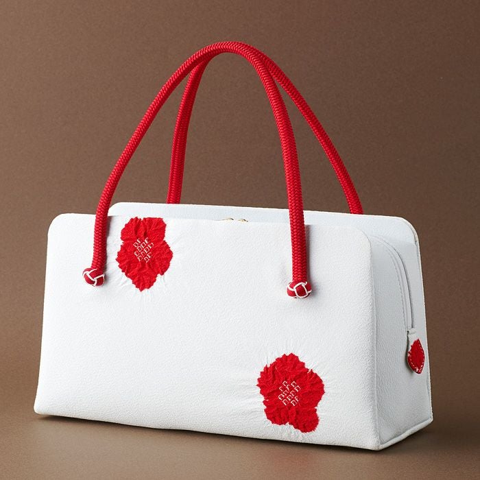 小田巻飾り 輪出し梅絞り 利休バッグ《 白地×赤 》 ハンドバッグ