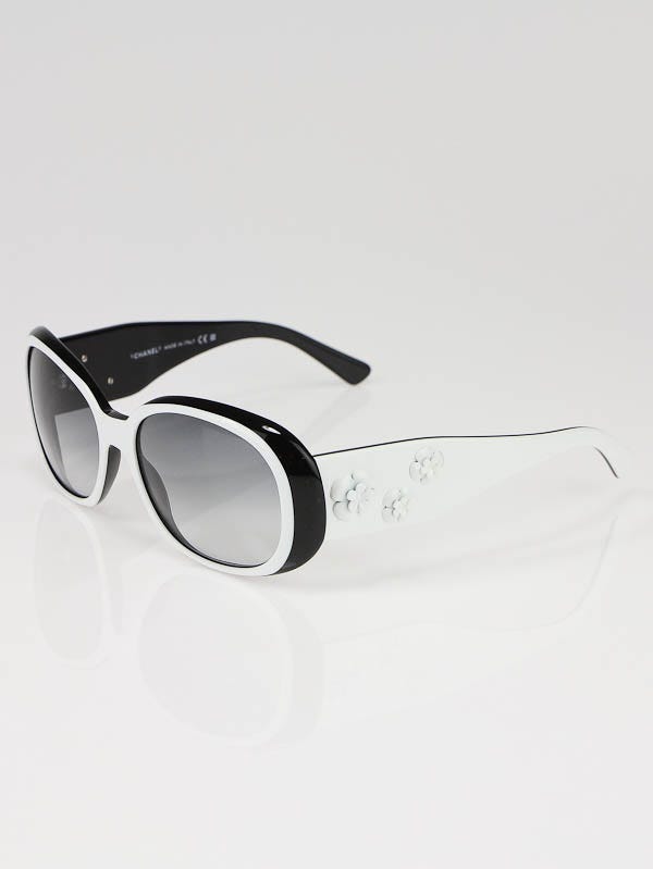 Chanel White/Black Camellia Flower Sunglasses - 5113 | Yoogi's Closet