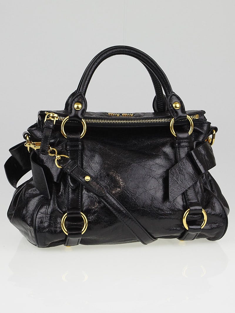 Miu Miu Black Vitello Lux Leather Mini Bow Top Handle Bag