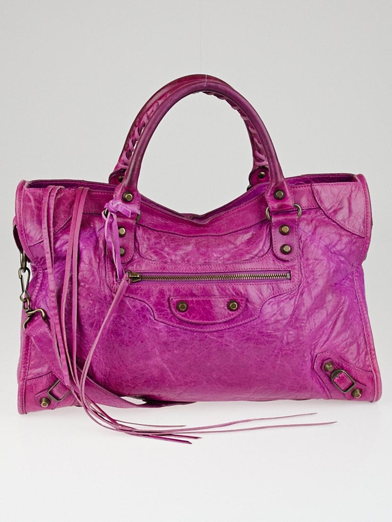 Balenciaga Magenta Chevre Leather Motorcycle City Bag | Yoogi's Closet