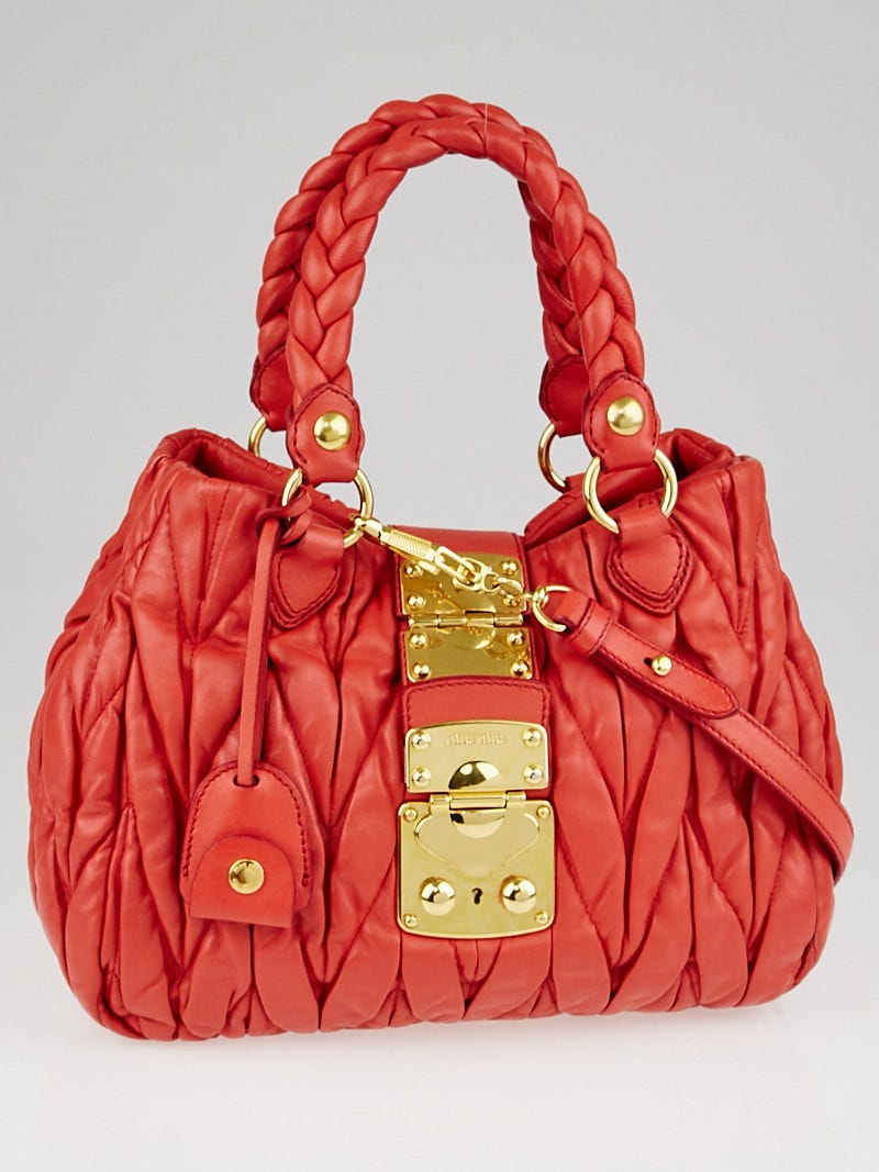 Miu Miu Rosa Matelasse Lux Leather Bauletto Aperto Bag RN0473