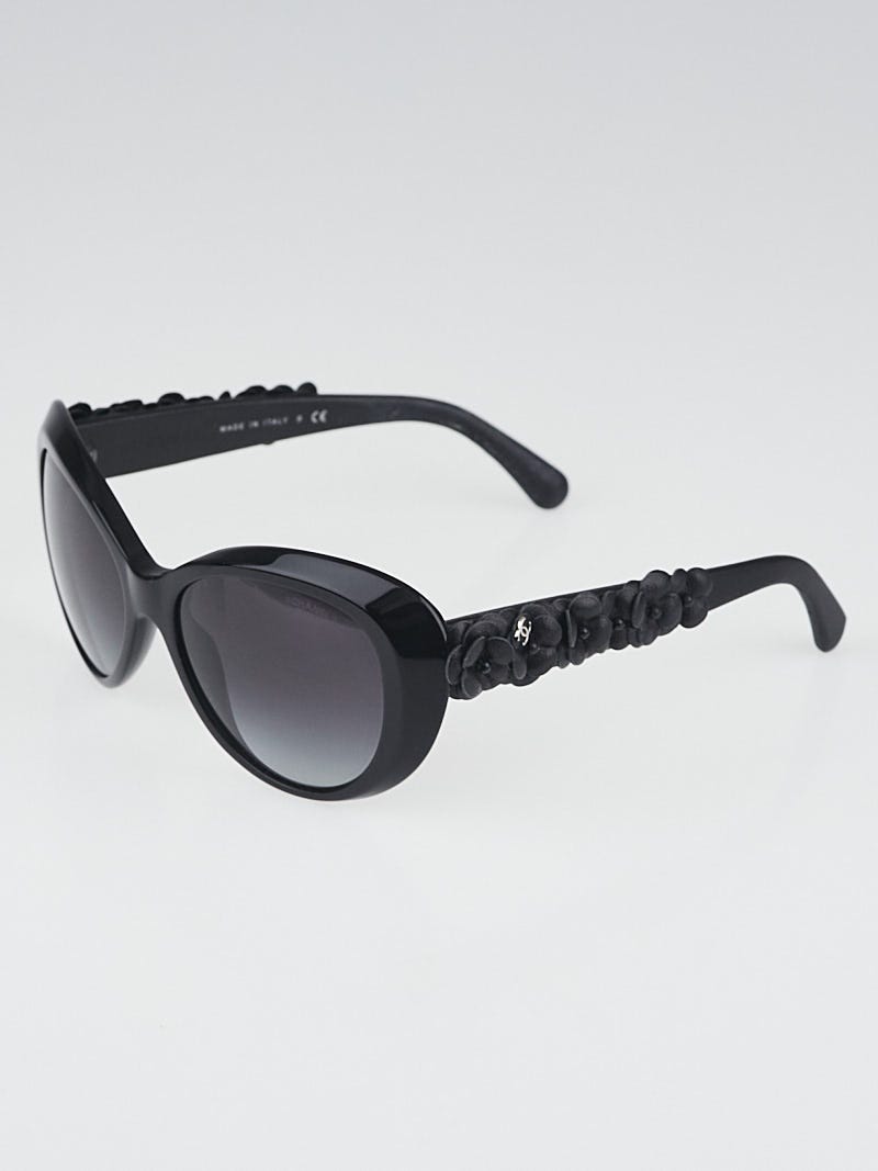 Chanel Black Oversized Frame and Leather Camellia Sunglasses-5318