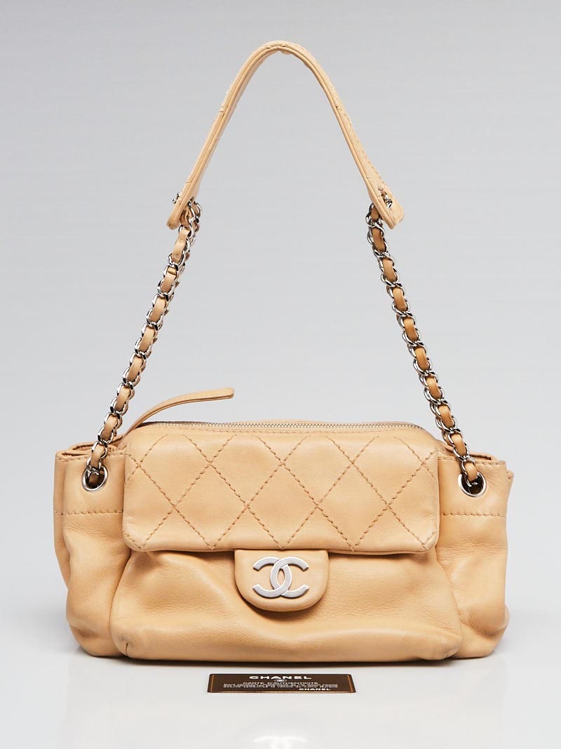 Chanel Beige Lambskin Leather CC Accordion Shoulder Bag | Yoogi's