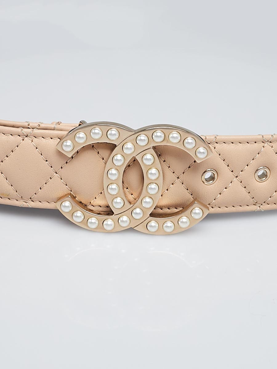 Chanel Beige Quilted Leather Pearl CC Belt Size 80/32 | Yoogi's Closet