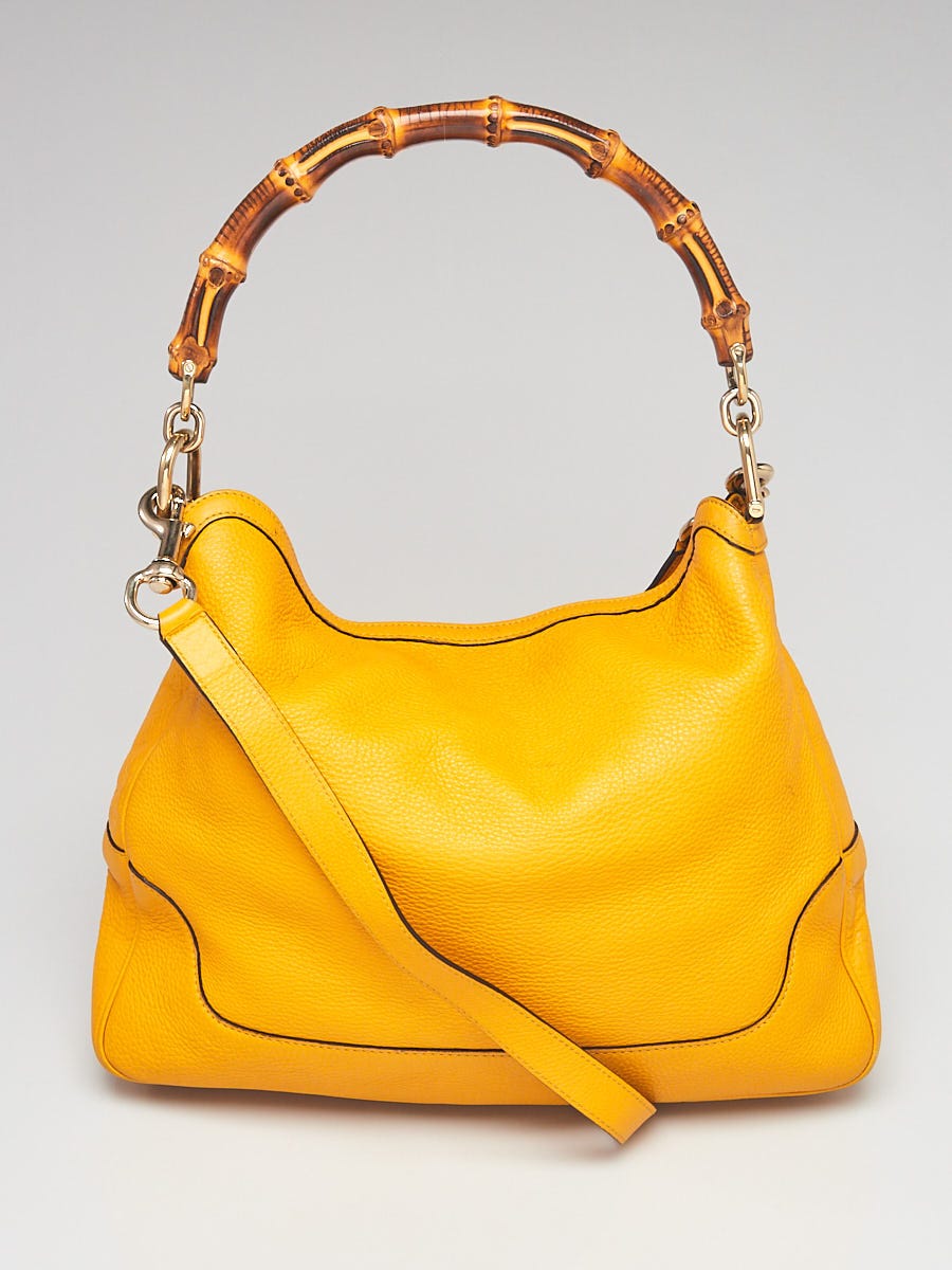 Gucci Yellow Pebbled Leather Diana Bamboo Handle Shoulder Bag