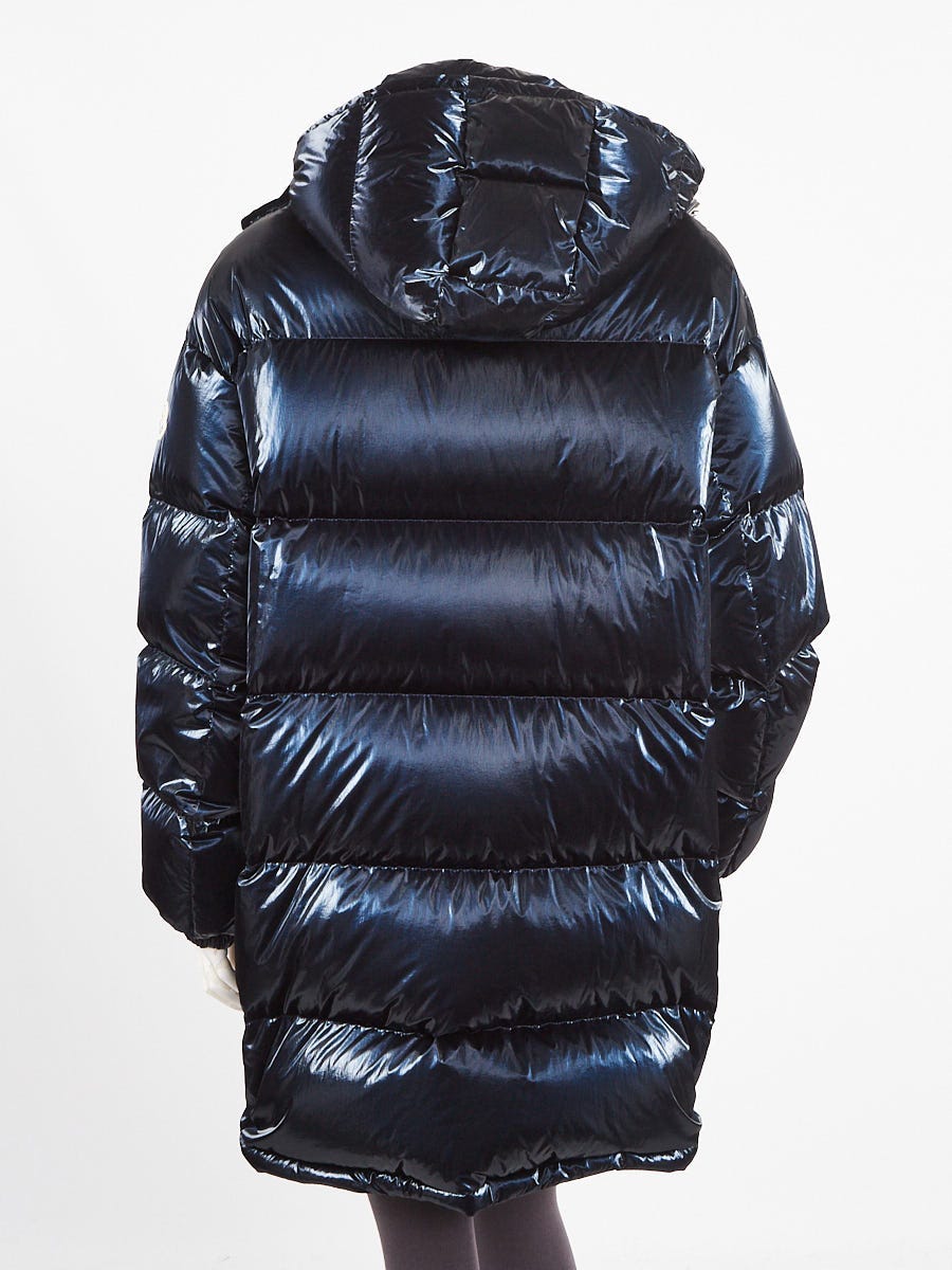 Moncler Metallic Blue Nylon Quilted Down Gaou Parka Jacket Size 2