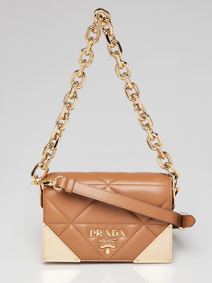 Prada Caramel Quilted Nappa Stitched Shoulder Bag 1BD333 | Yoogi's