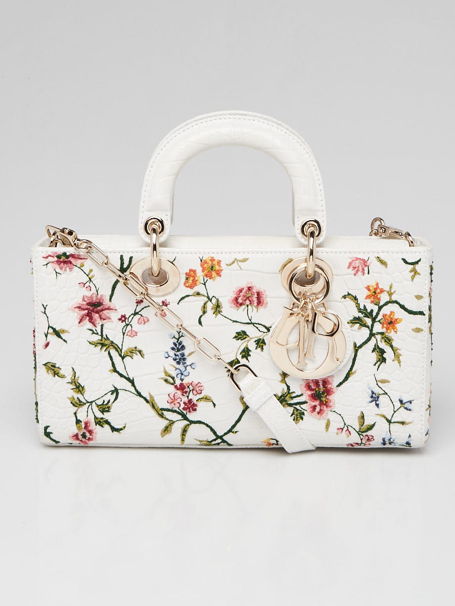 Christian Dior White Aligator Petites Fleurs Lady D-Joy Bag