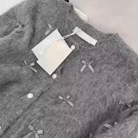 リボン付きグレーニットカーディガン | mignon ange(セレクトショップ