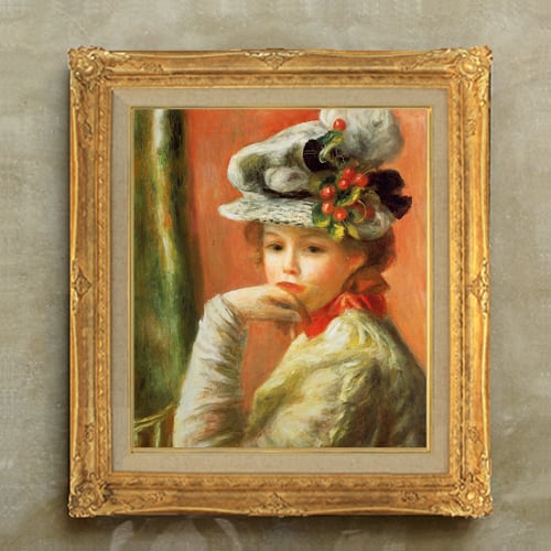 直筆仕上げ油絵 【ルノワール】 白い帽子の少女 F10 絵画 アート