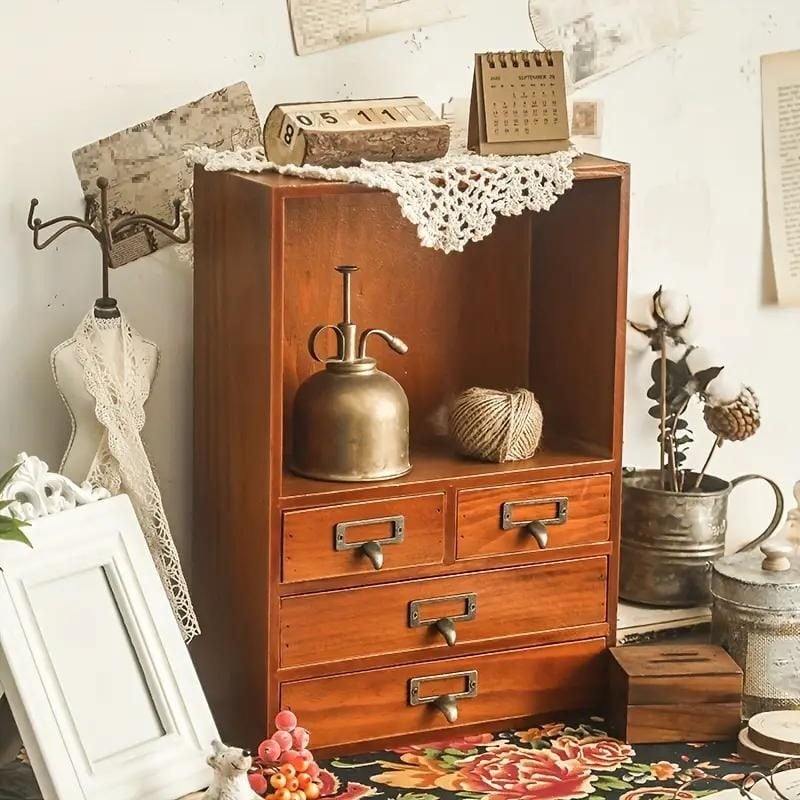 収納キャビネット ヴィンテージ レトロ調 アンティーク 卓上 収納