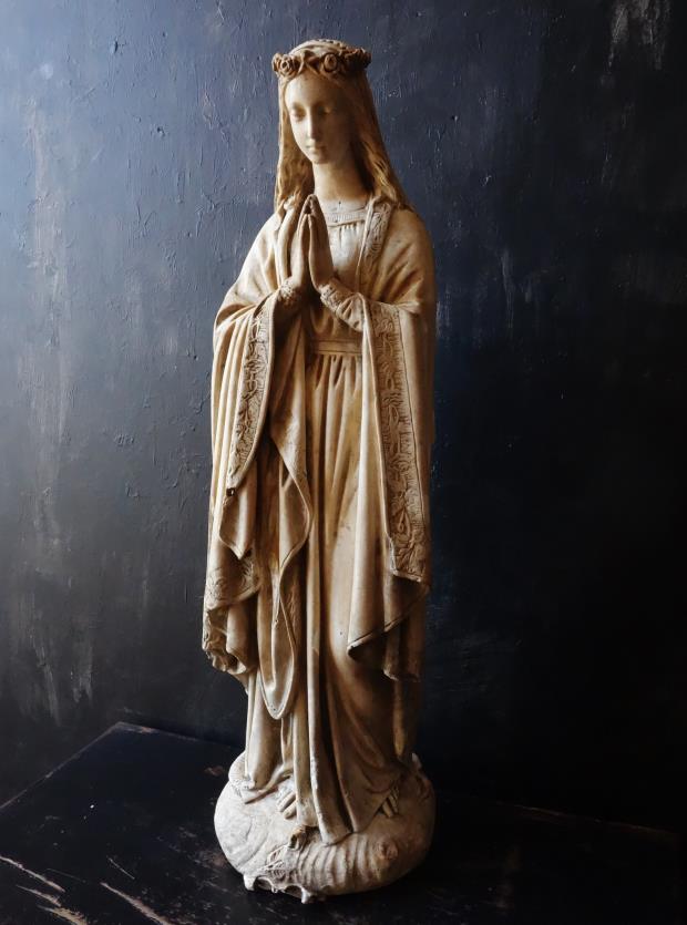 フランスアンティーク亭ベルエポック 花冠の聖母マリア 石膏像