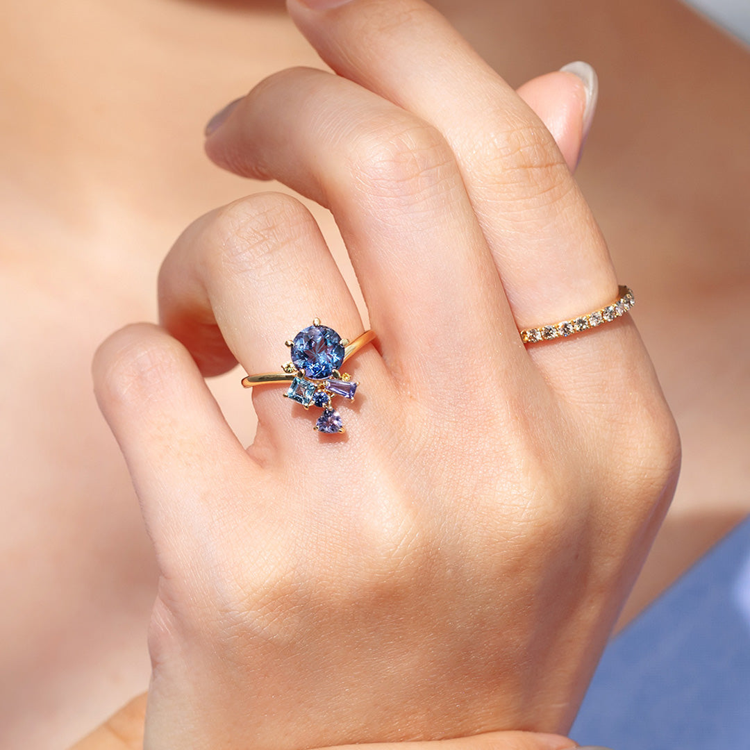 カラーチェンジフローライト×マルチカラージュエル K18/PTリング