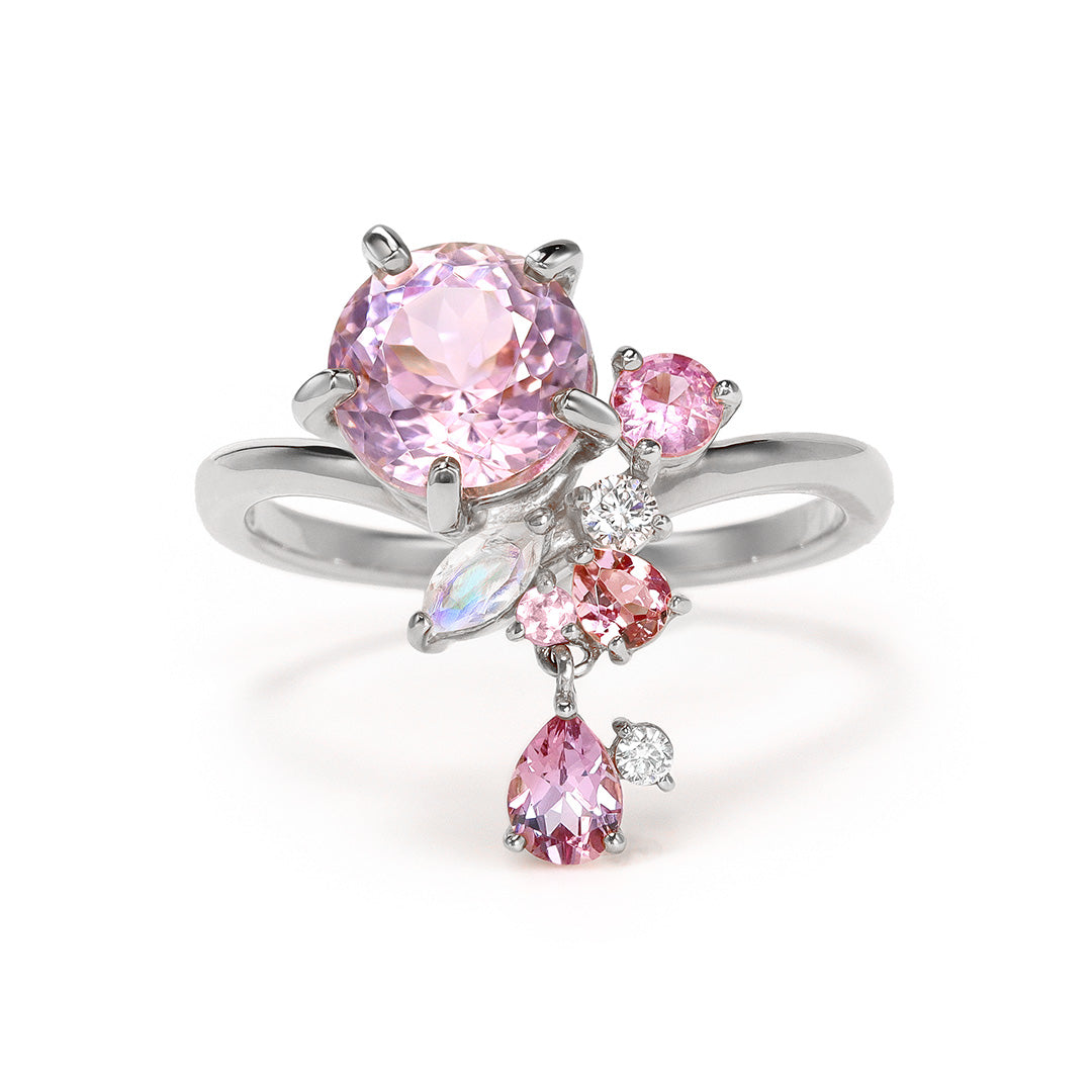 ビズー公式】クンツァイト×マルチカラージュエル K18/PTリング・サクラ