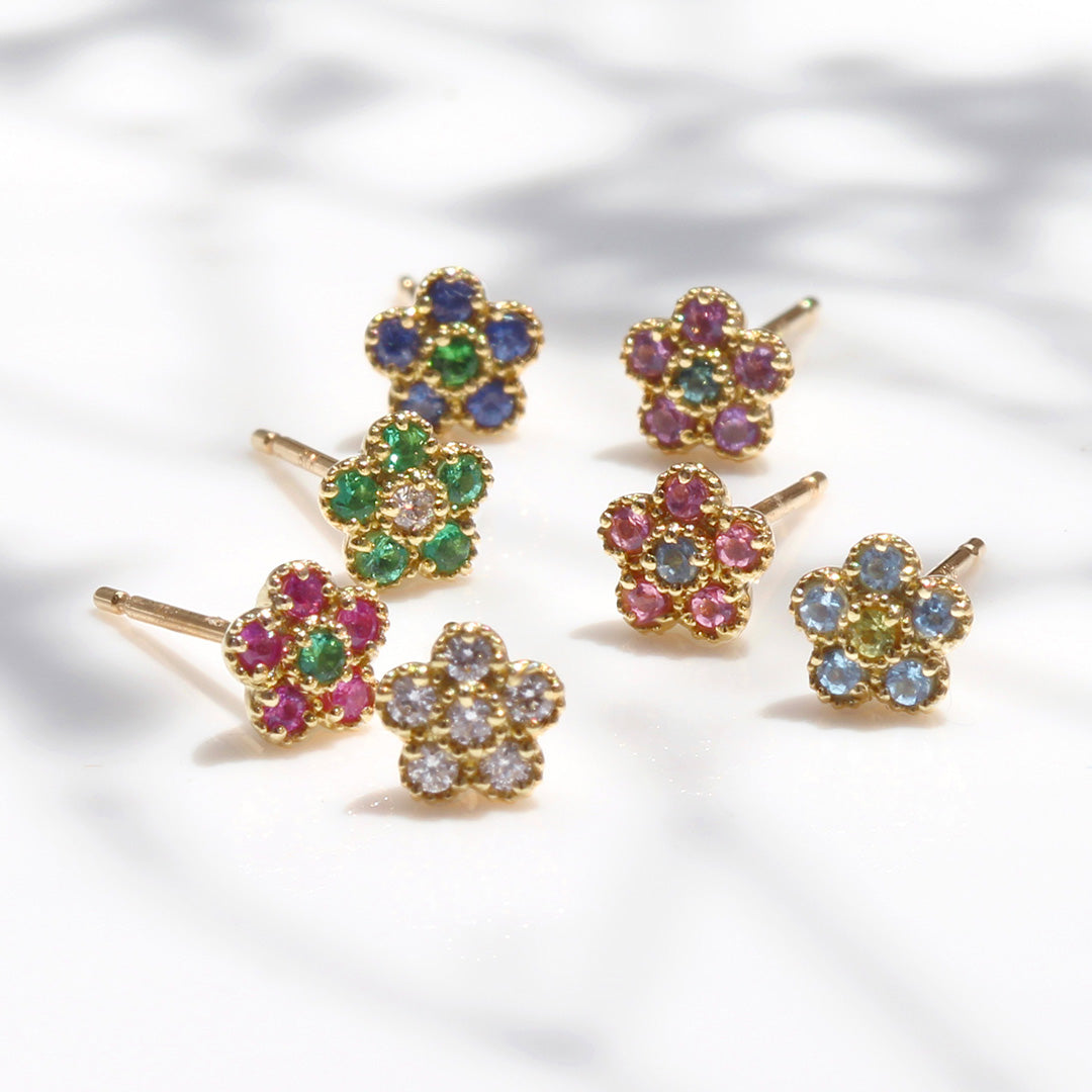 ビズー公式】ブルーサファイア×グリーンガーネット K10 K18ピアス(片耳