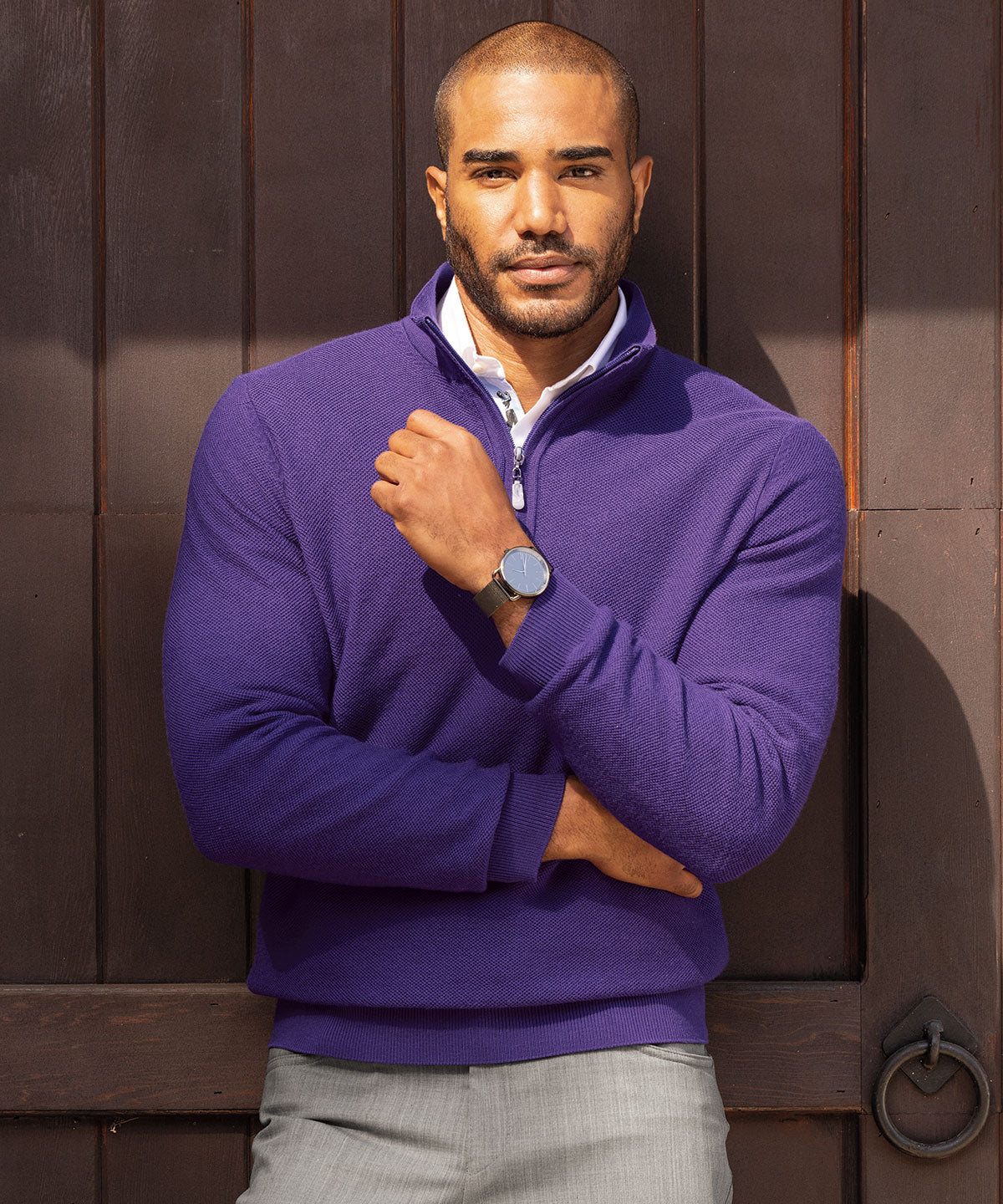 Signature 100% Merino Wool Tuck-Stitch Quarter-Zip Lined Wind