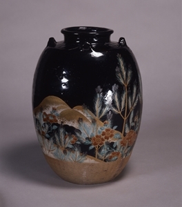 色絵若松図茶壺〈仁清作／〉 文化遺産オンライン