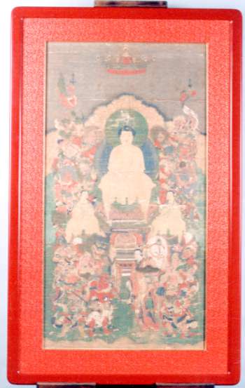 佛画 仏画 人物画 釈迦三尊 絹本 肉筆 佛画 仏画 人物画 釈迦