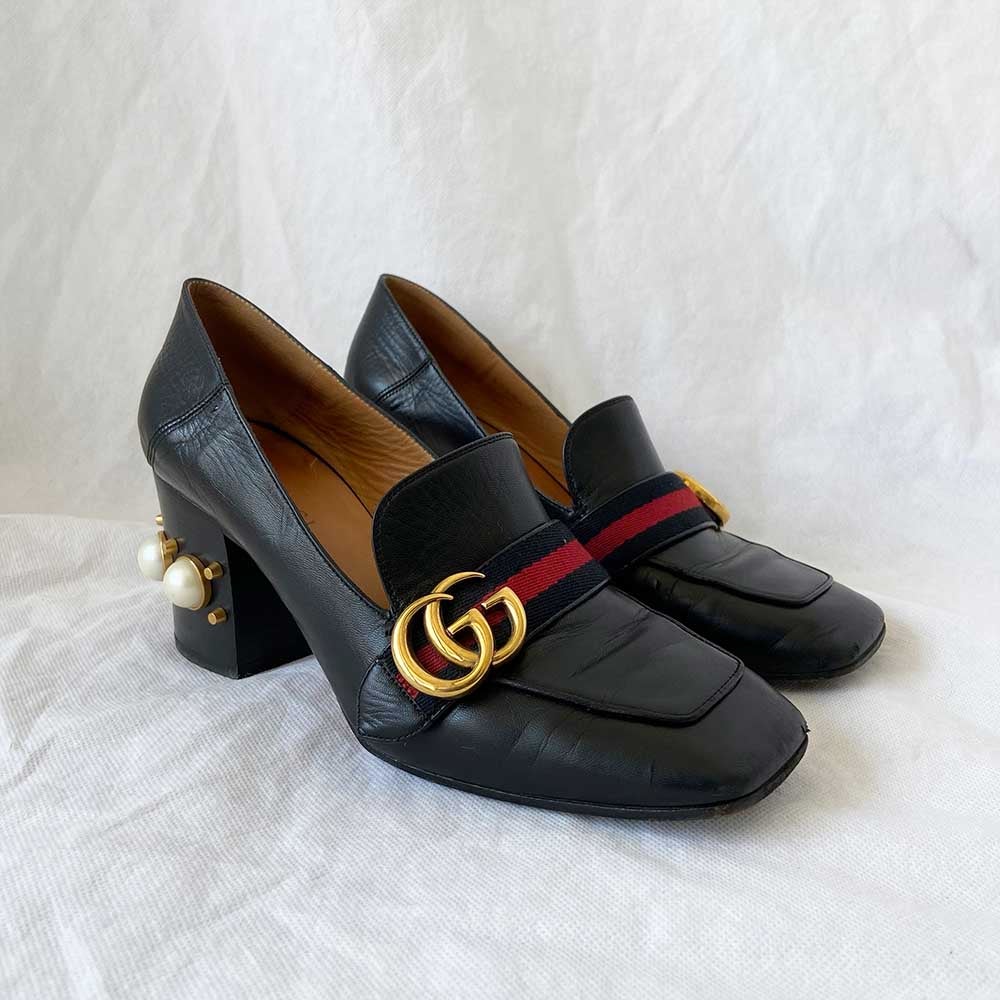 Gucci Black leather mid-heel loafer, size 39 - BOPF | Business of