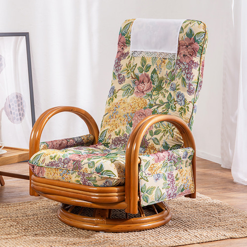 天然籐リクライニングハイバック回転座椅子 アームレスト付き サイド