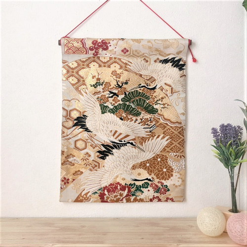 帯のタペストリー 舞鶴文様 帯リメイク245 タペストリー・壁掛け Ho