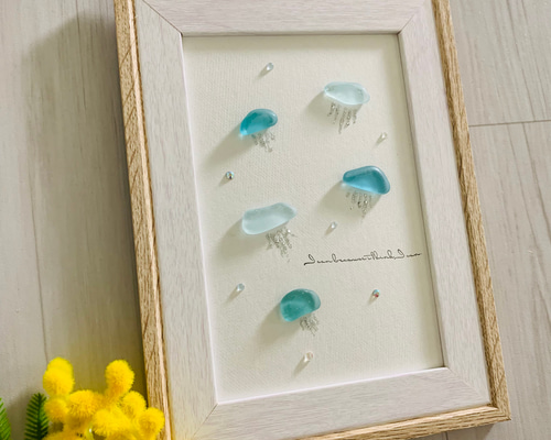 シーグラスアート 海の宝石 くらげ 涼しい 夏のアート ギフト 贈り物