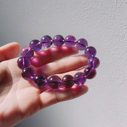 14mm 天然無処理 ウルグアイ産 アメジスト ブレスレット ブレスレット