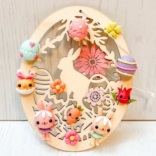 2600円☆うさぎのイースター飾り 透かしプレート ミニチュア 粘土細工