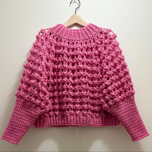 ☆handmade☆手編み ピンクハイネックセーター ニット・セーター