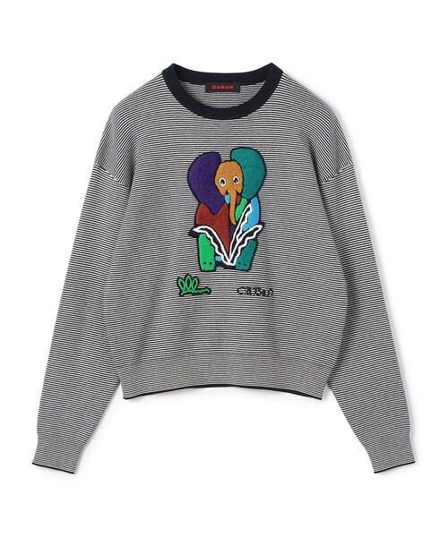 CABaN コットンカシミヤ Elephantエンブロイダリークルーネックプル
