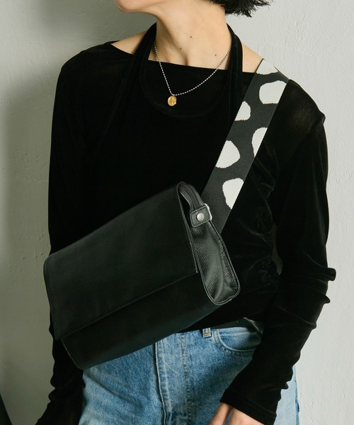 セール】《本革/470g》ワイドテープショルダーバッグ/ボディバッグ